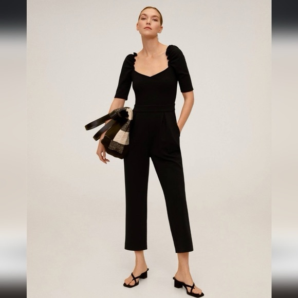 Mango Pants - MNG Mango Black Flowy Long Jumpsuit